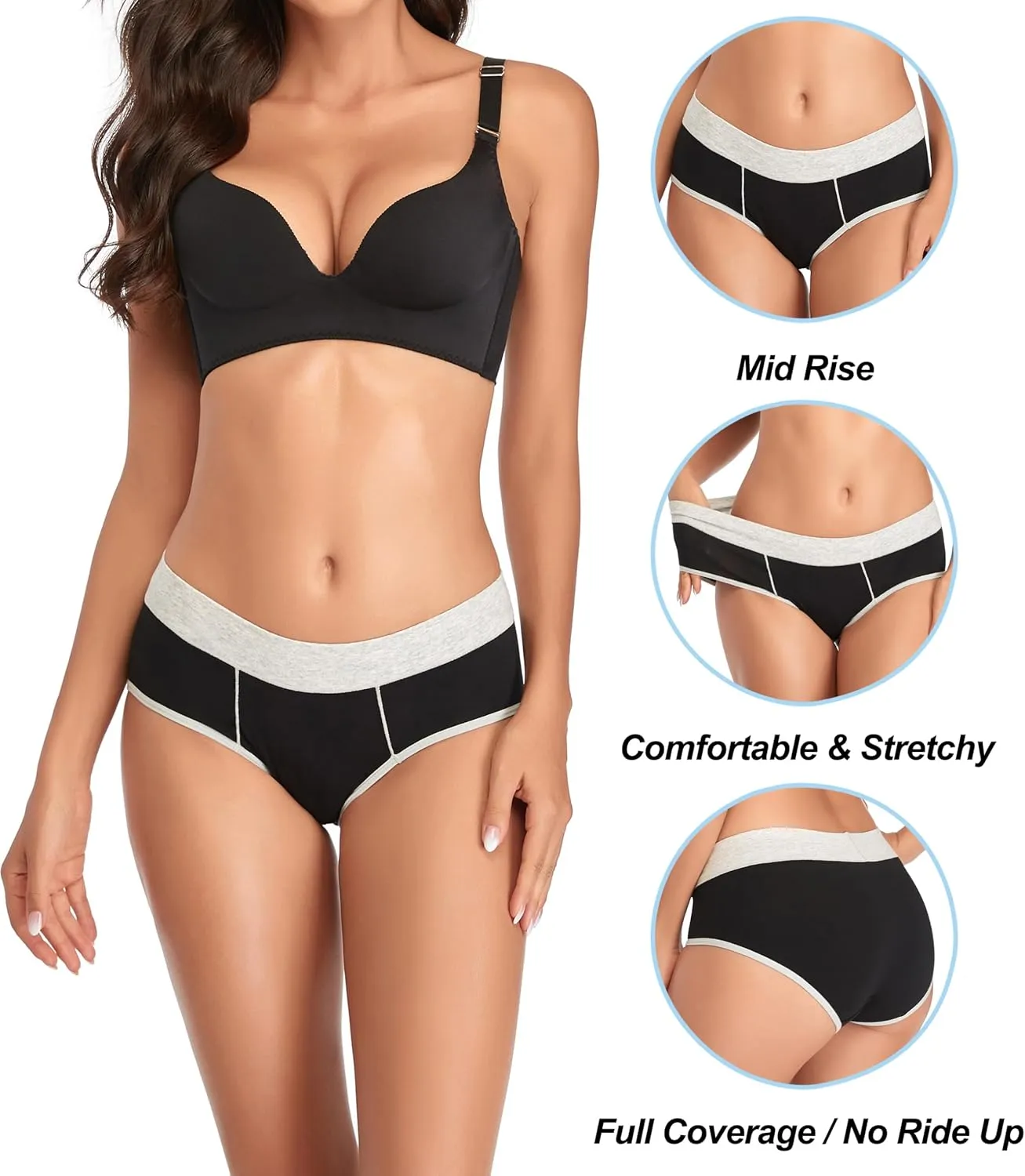 Womens Underwear Cotton Hipster Panties for Women Mid Rise Underwear Soft Full Coverage Briefs 5 Pack