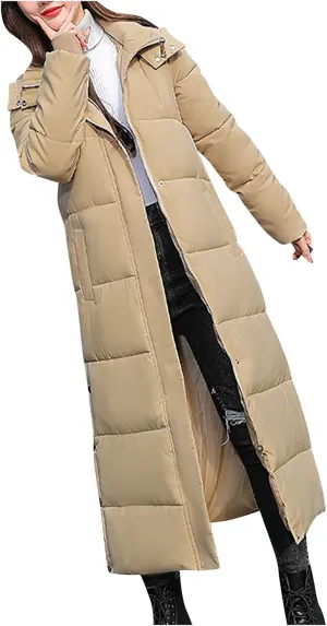 XUNRYAN Winter Jackets for Women Long Parka Puffer Coat Hooded Thicken Quilted Ankle Length Maxi Long Coats Anorak Outwear