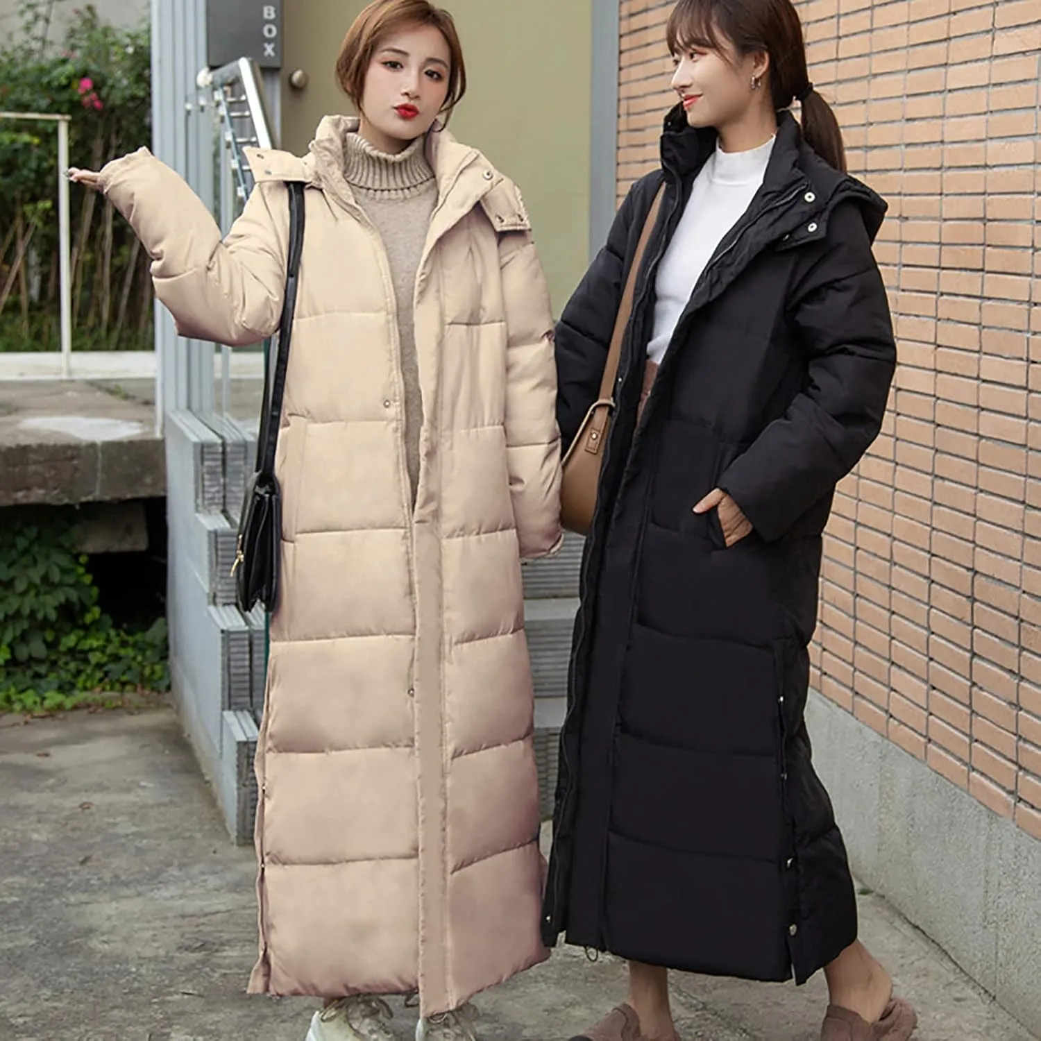 XUNRYAN Winter Jackets for Women Long Parka Puffer Coat Hooded Thicken Quilted Ankle Length Maxi Long Coats Anorak Outwear