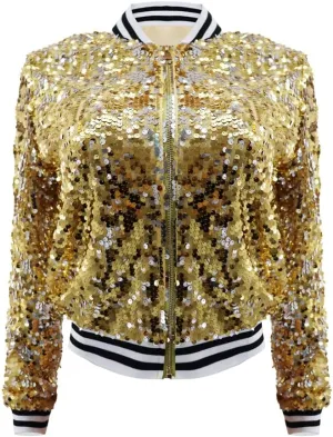 yolsun Women's Sequin Jacket, Mardi Gras Sparkle Bomber Blazer Coat with Long Sleeve Adult for Carnival Party