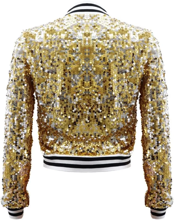 yolsun Women's Sequin Jacket, Mardi Gras Sparkle Bomber Blazer Coat with Long Sleeve Adult for Carnival Party