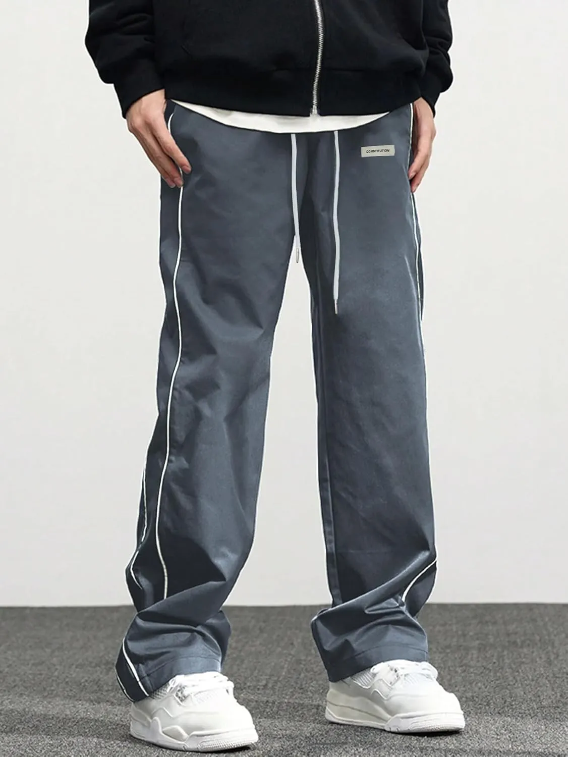 ZAFUL Men's Baggy Track Pants Y2K Streetwear Pants Drawstring Letter Pockets Casual Lounge Trousers
