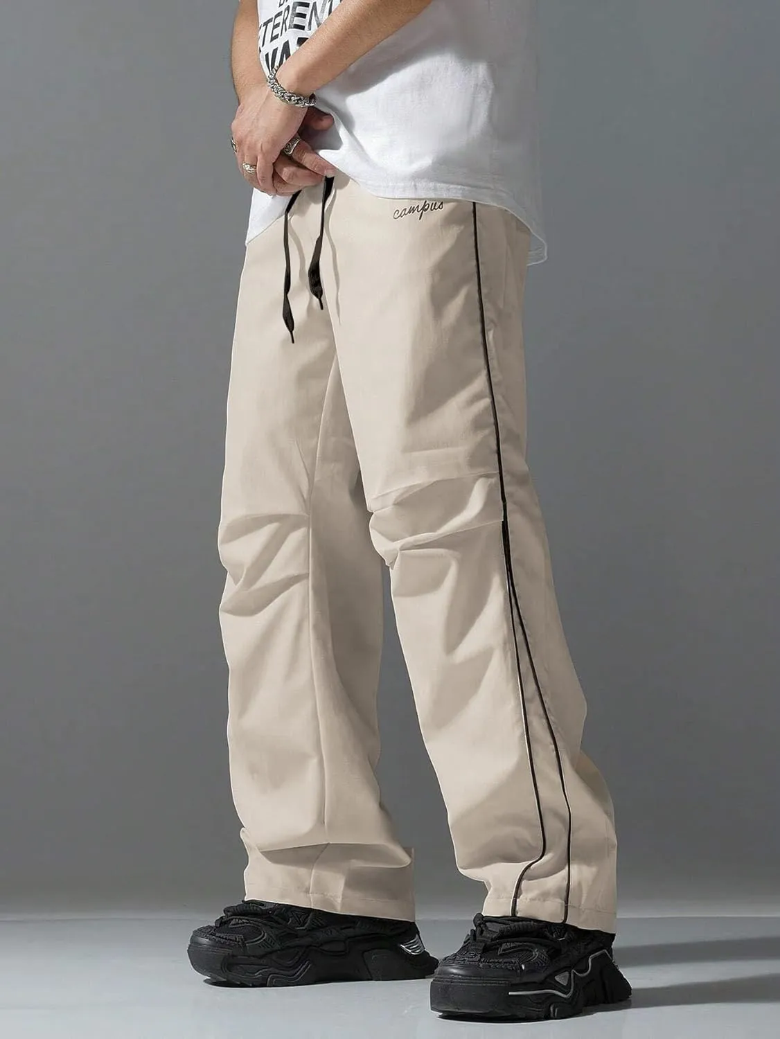 ZAFUL Men's Parachute Sweatpants Y2k Baggy Track Pants Drawstring Wide Leg Casual Trousers Streetwear