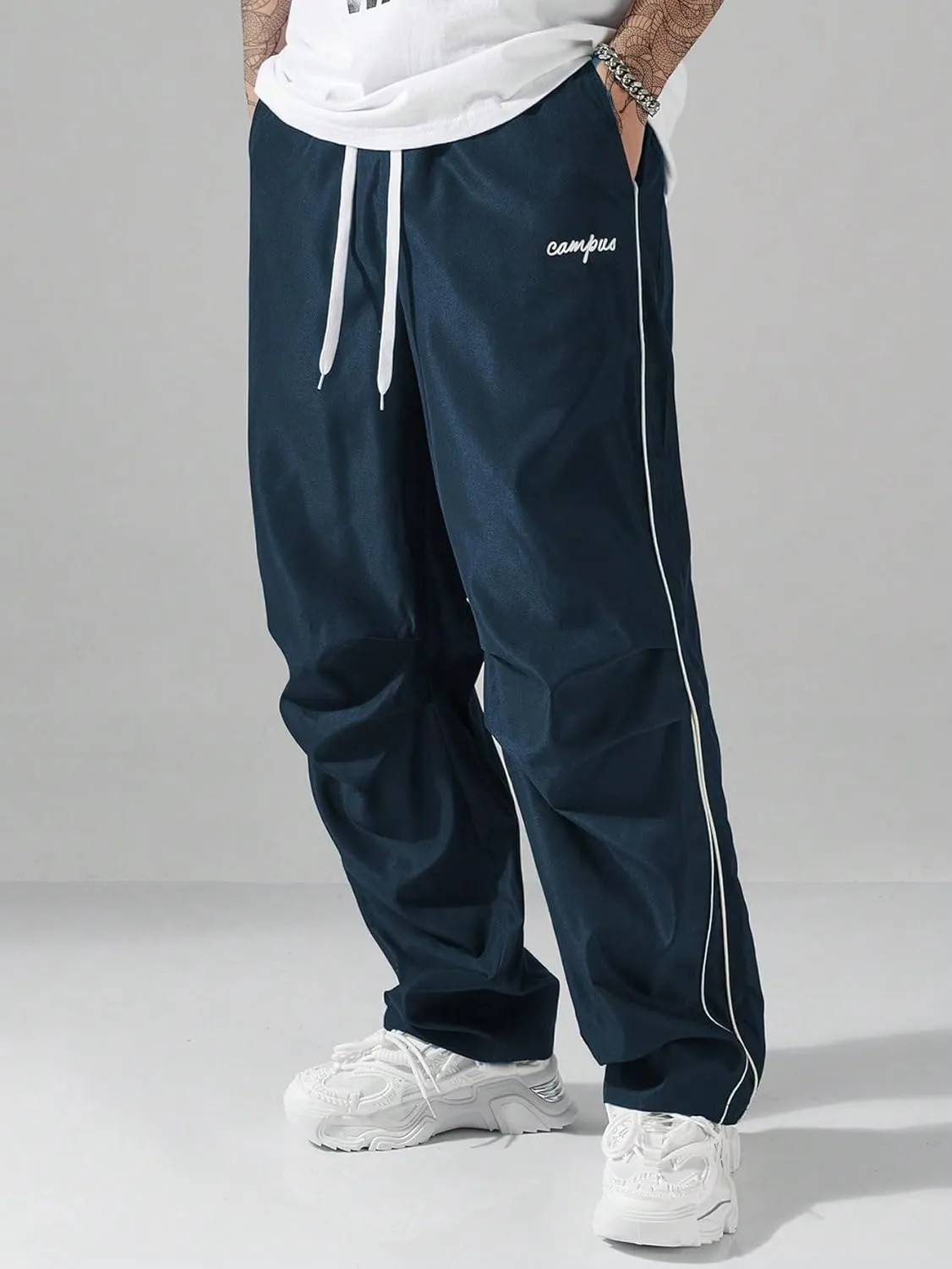 ZAFUL Men's Parachute Sweatpants Y2k Baggy Track Pants Drawstring Wide Leg Casual Trousers Streetwear