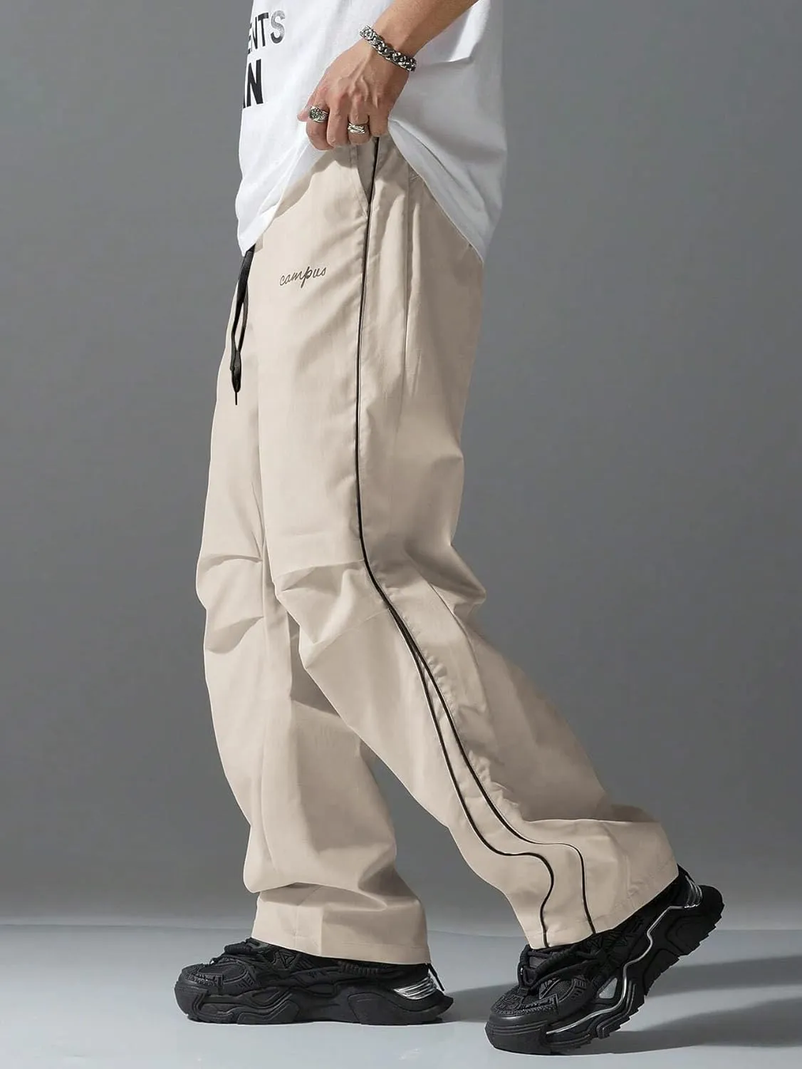 ZAFUL Men's Parachute Sweatpants Y2k Baggy Track Pants Drawstring Wide Leg Casual Trousers Streetwear