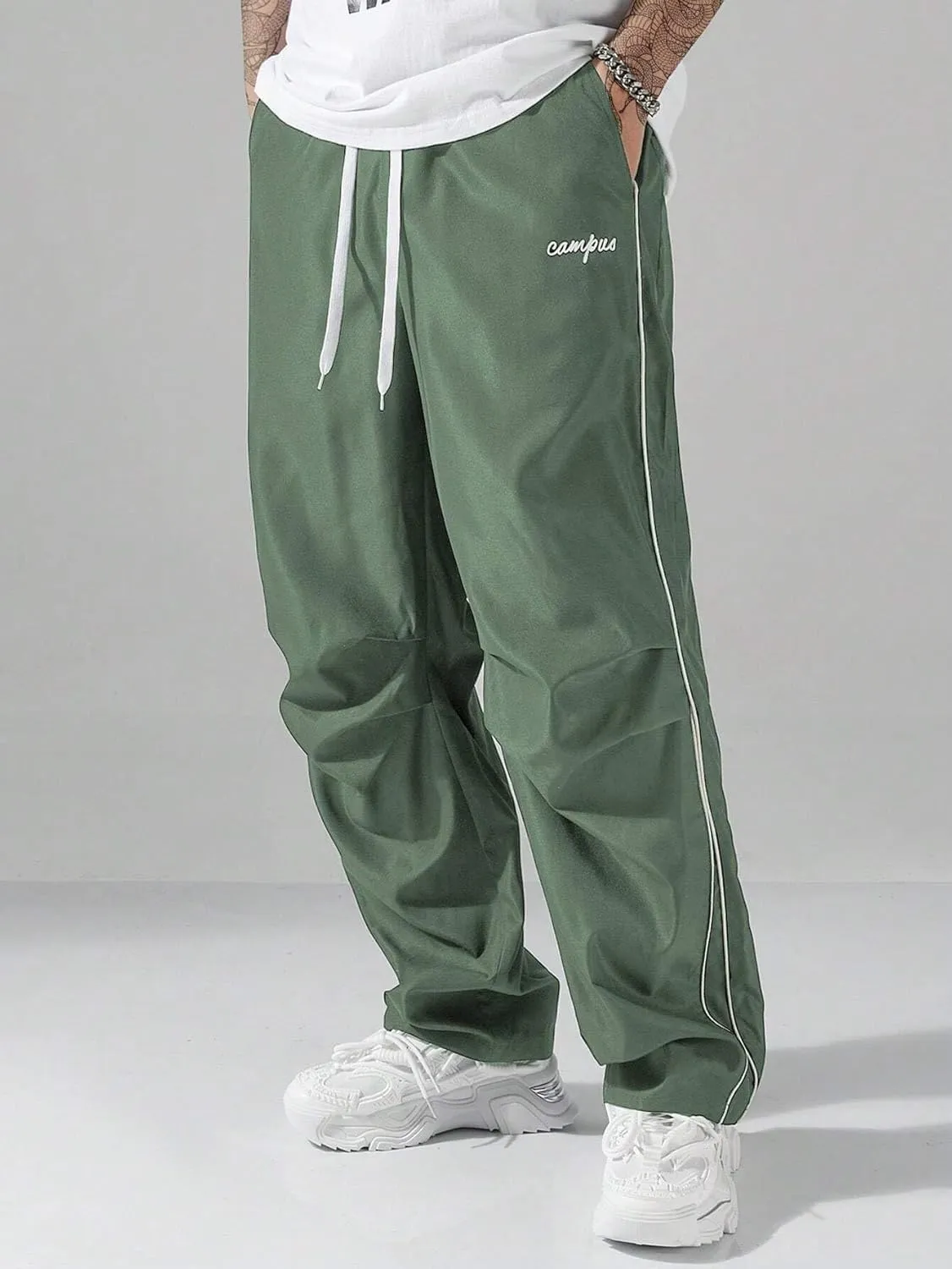 ZAFUL Men's Parachute Sweatpants Y2k Baggy Track Pants Drawstring Wide Leg Casual Trousers Streetwear