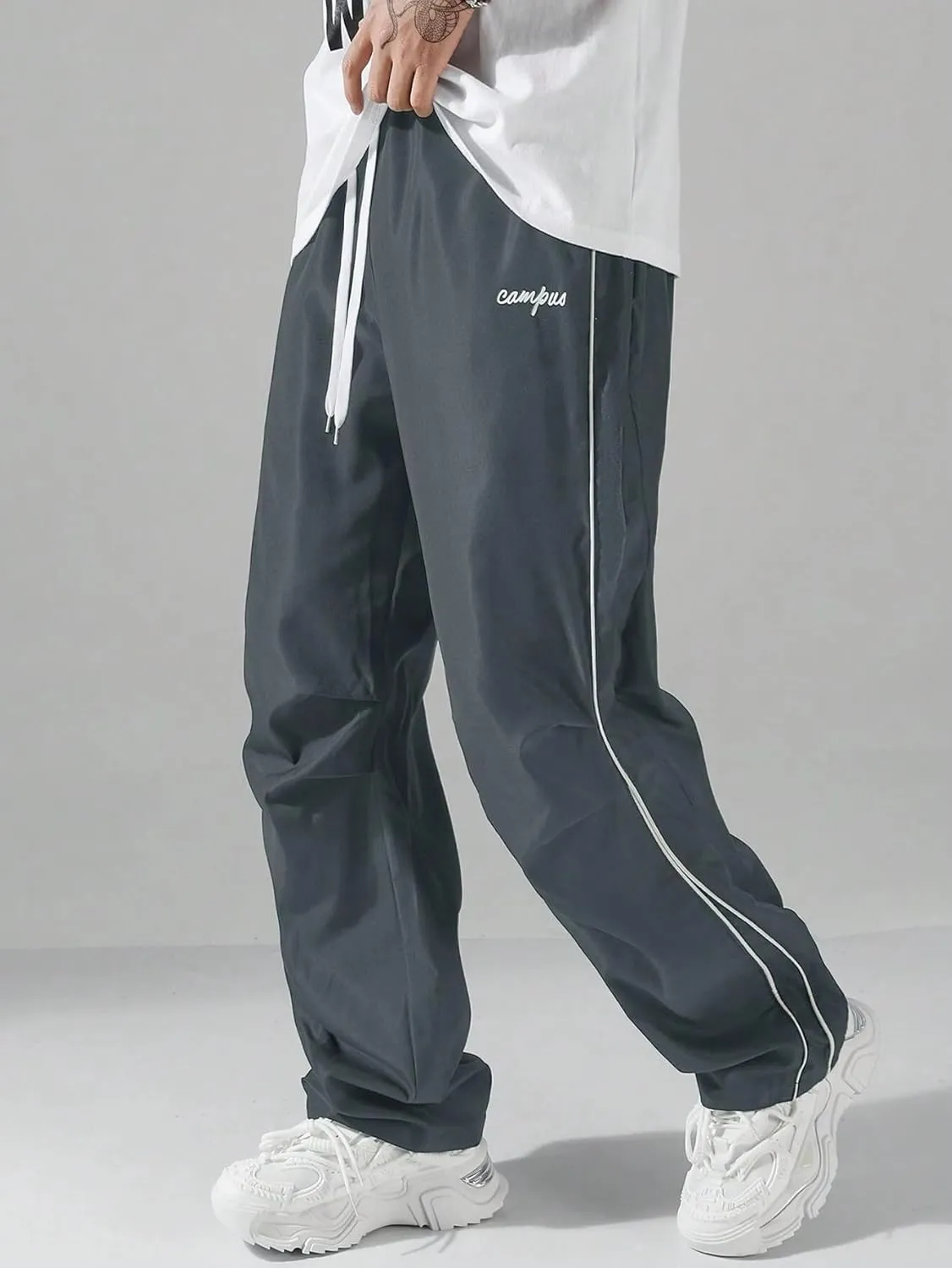 ZAFUL Men's Parachute Sweatpants Y2k Baggy Track Pants Drawstring Wide Leg Casual Trousers Streetwear