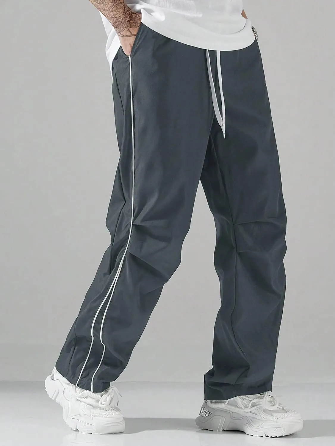 ZAFUL Men's Parachute Sweatpants Y2k Baggy Track Pants Drawstring Wide Leg Casual Trousers Streetwear