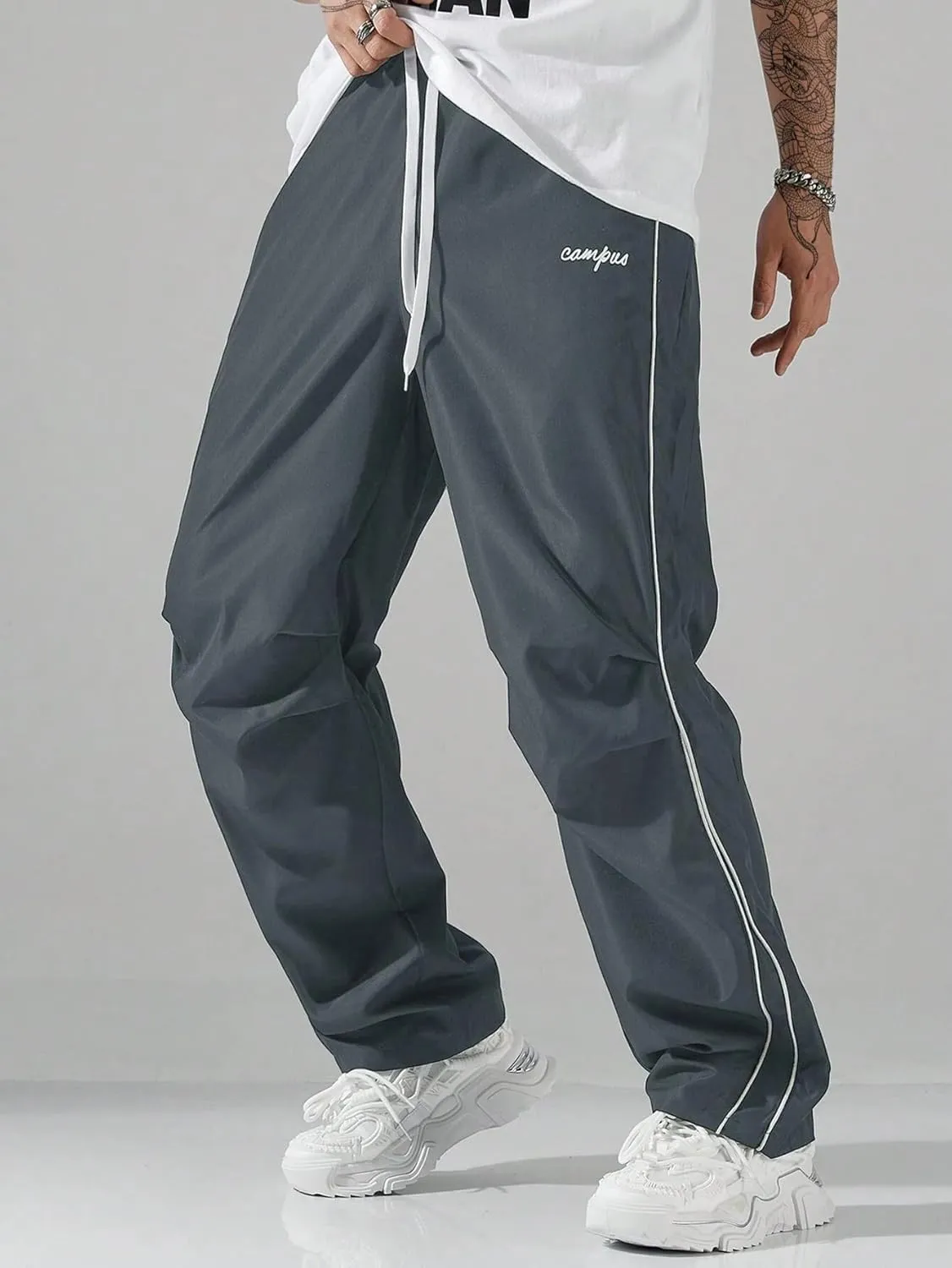 ZAFUL Men's Parachute Sweatpants Y2k Baggy Track Pants Drawstring Wide Leg Casual Trousers Streetwear