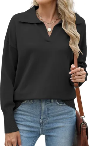 Zeagoo Women's 2024 V Neck Striped Sweater Long Sleeve Oversized Fashion Knitted Pullover Fall Sweaters Tops