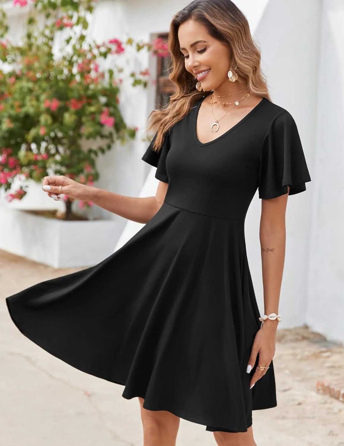 Zeagoo Womens Summer Dress Casual Swing Floral Ruffle Short Sleeve Sundresses Beach Mini A-line Shift Dress 2025 with Pockets