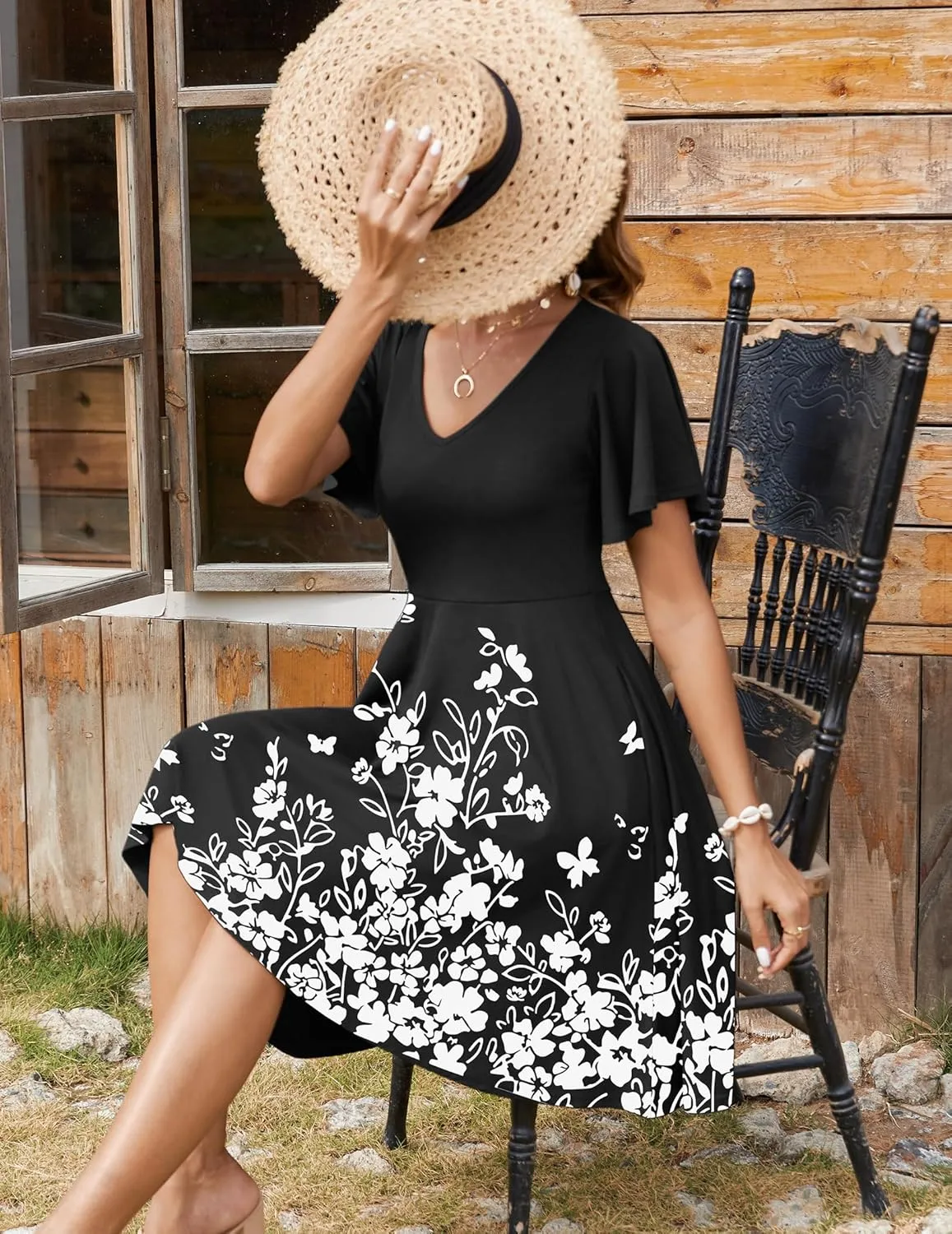 Zeagoo Womens Summer Dress Casual Swing Floral Ruffle Short Sleeve Sundresses Beach Mini A-line Shift Dress 2025 with Pockets