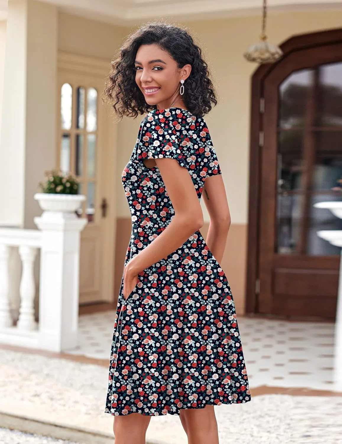 Zeagoo Womens Summer Dress Casual Swing Floral Ruffle Short Sleeve Sundresses Beach Mini A-line Shift Dress 2025 with Pockets