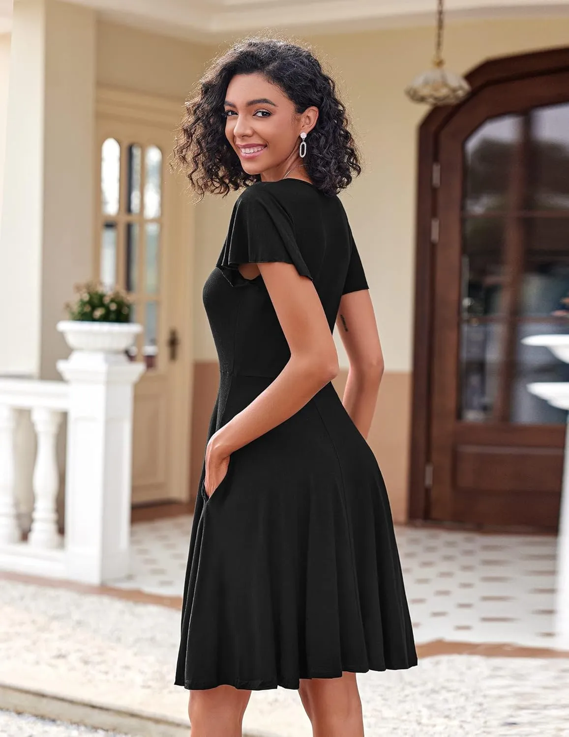 Zeagoo Womens Summer Dress Casual Swing Floral Ruffle Short Sleeve Sundresses Beach Mini A-line Shift Dress 2025 with Pockets