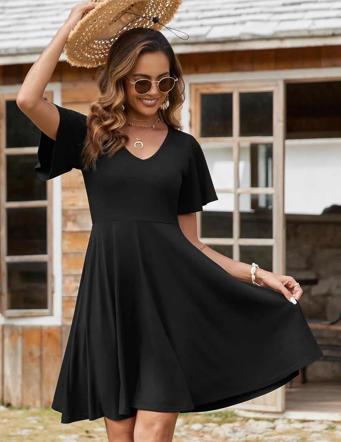 Zeagoo Womens Summer Dress Casual Swing Floral Ruffle Short Sleeve Sundresses Beach Mini A-line Shift Dress 2025 with Pockets